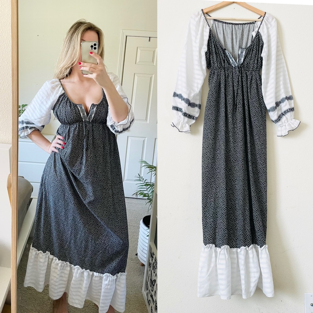 Vintage Gilligan & O’Malley SMALL black and white floral prairie maxi dress